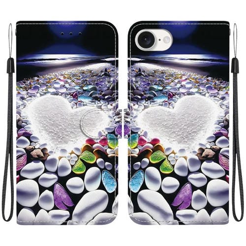 Funda de Cuero para iPhone 16E con Dibujo de Colores y Textura de Cristal (Corazón)