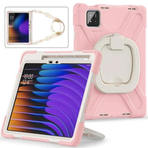 Funda Híbrida de Silicona para Tableta Xiaomi Pad 7/7 Pro con Soporte y Correa para El Hombro (Rosa Cerezo)