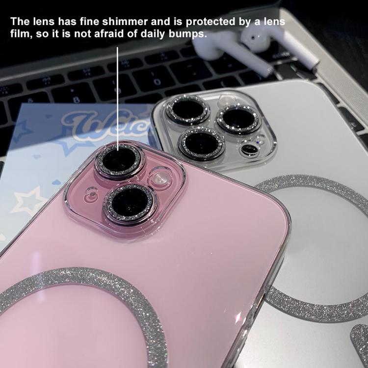 Funda para Teléfono con Anillo Magnético Purpurina y Magsafe para iPhone 16 Plus (Transparente)