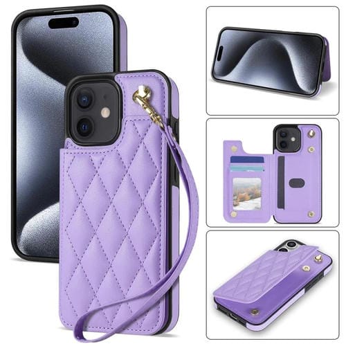 Estuche para Teléfono Rombal iPhone 11 con Ranuras para Tarjetas y Cordón (Morado)