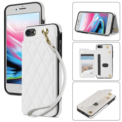 Estuche para Teléfono Rombal para iPhone 8 Plus/7 Plus con Ranuras y Cordón (Blanco)