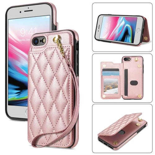Estuche para Teléfono Rombal iPhone 8 Plus/7 Plus Ranuras Tarjetas Hebilla Cordón (Oro Rosa)