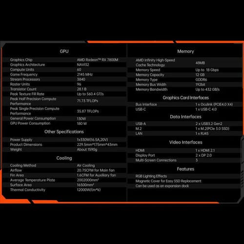 Base de Expansión Portátil One-Netbook Onexgpu2 con AMD Radeon RX 7800M 12 Gb (Enchufe Británico)