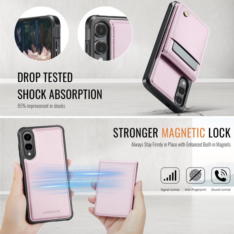 Funda de PU estilo británico para Samsung Galaxy S25 Edge 5G JEEHOOD J06 con tarjetero RFID MagSafe (rosa)