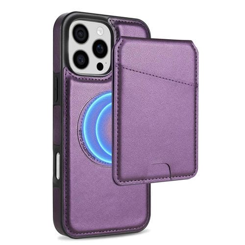 Funda para Teléfono Magsafe con Tarjetero Desmontable para iPhone 16 Pro (Morado)