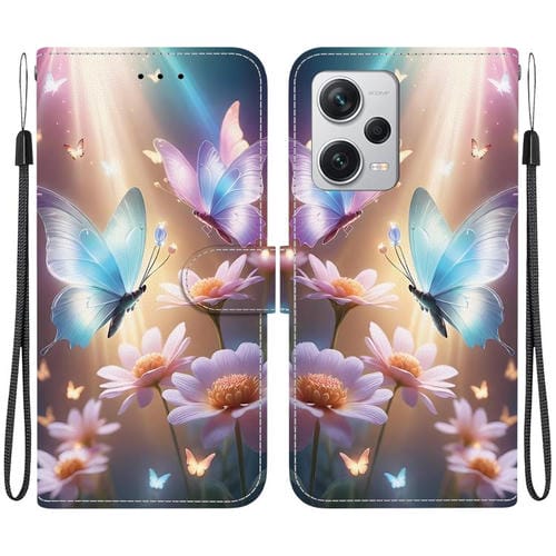 Funda de Cuero con Dibujo de Colores y Textura de Cristal para Redmi Note 12 Pro+ 5G (Mariposa, Amor y Flores)