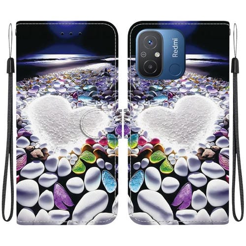 Funda de Cuero con Dibujo de Colores y Textura de Cristal para Redmi 12C/11A (En Forma de Corazón)
