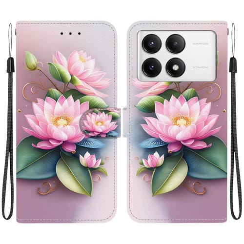 Funda de Cuero con Dibujo de Colores y Textura de Cristal para Redmi K70/K70 Pro (Lotus)
