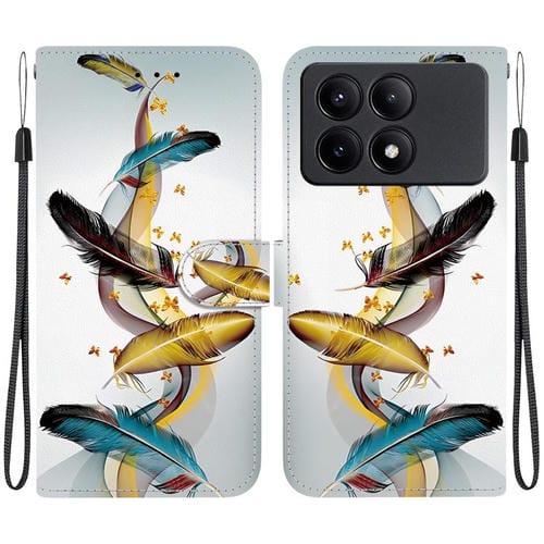 Funda de Cuero con Dibujo de Colores y Textura de Cristal para Redmi K70E/Poco X6 Pro (Plumas de Mariposa Doradas)