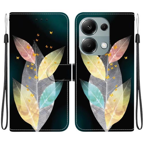 Funda de Cuero con Dibujo de Colores y Textura de Cristal para Redmi Note 13 Pro 4G / Poco M6 Pro (Hojas de Colores)