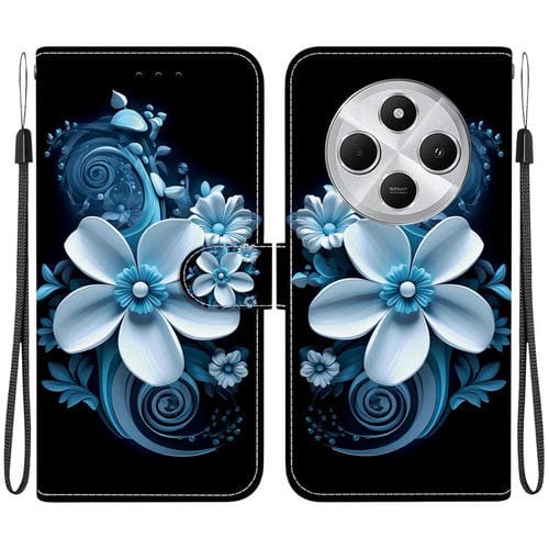 Funda de Cuero con Dibujo de Colores y Textura de Cristal para Redmi 14C 4G (Orquídea Negra)