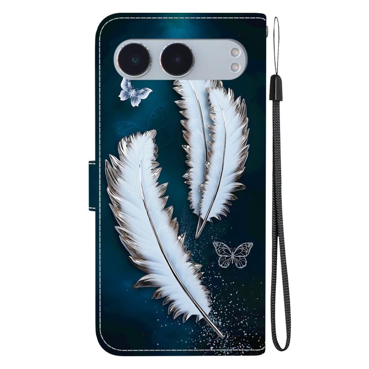 Funda de Cuero para OnePlus Nord 4 con Dibujo de Colores y Textura de Cristal (Plumas de Mariposa Blancas)