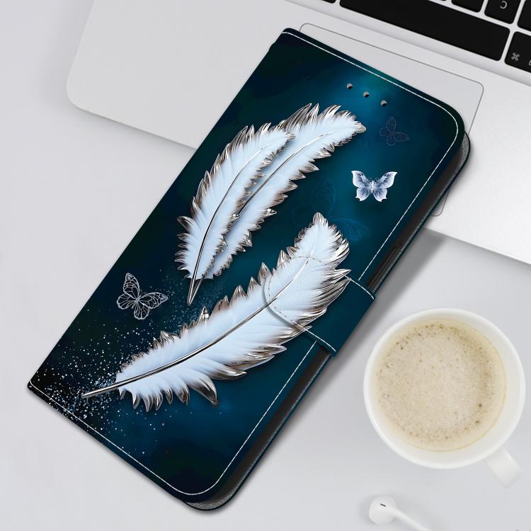 Funda de Cuero para OnePlus Nord 4 con Dibujo de Colores y Textura de Cristal (Plumas de Mariposa Blancas)