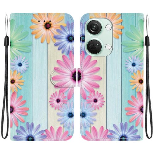 Funda de Cuero con Dibujo y Textura de Cristal para OnePlus Ace 2V 5G y Nord 3 (Girasoles)