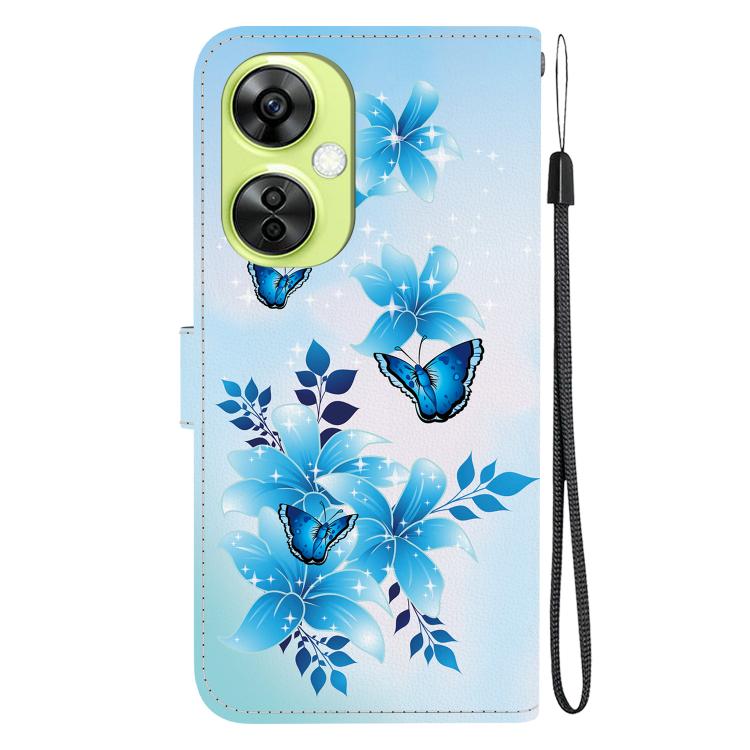Funda de Cuero con Dibujo y Textura de Cristal para OnePlus Nord Ce 3 Lite/N30 (Mariposas Azules)