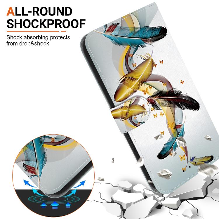 Funda de Cuero para OnePlus Nord Ce4 5G con Dibujo de Colores y Textura de Cristal (Plumas de Mariposa Doradas)