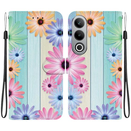 Funda de Cuero para OnePlus Nord Ce4 5G con Dibujo de Colores y Textura de Cristal (Girasoles)