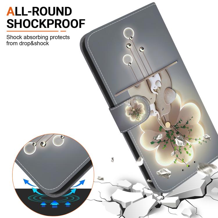 Funda de Cuero LG K61 con Dibujo de Colores y Textura de Cristal (Elefantes)