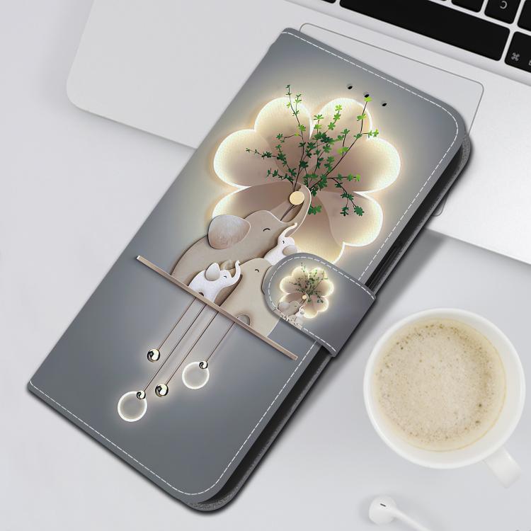 Funda de Cuero LG K61 con Dibujo de Colores y Textura de Cristal (Elefantes)