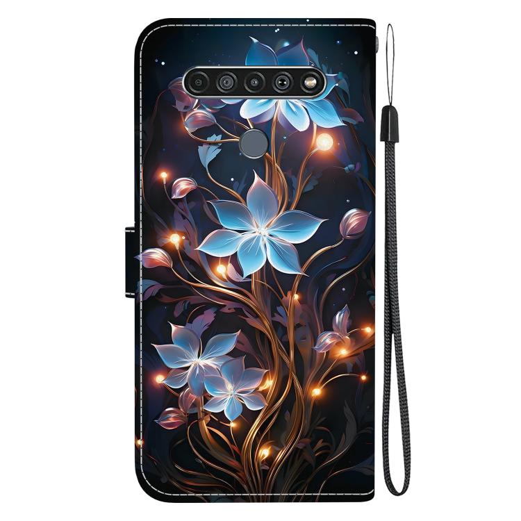 Funda de Cuero para LG K61 con Dibujo de Colores y Textura de Cristal (Flor de Linterna Pequeña)