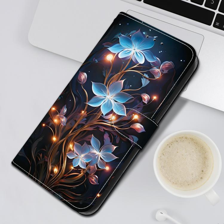 Funda de Cuero para LG K61 con Dibujo de Colores y Textura de Cristal (Flor de Linterna Pequeña)