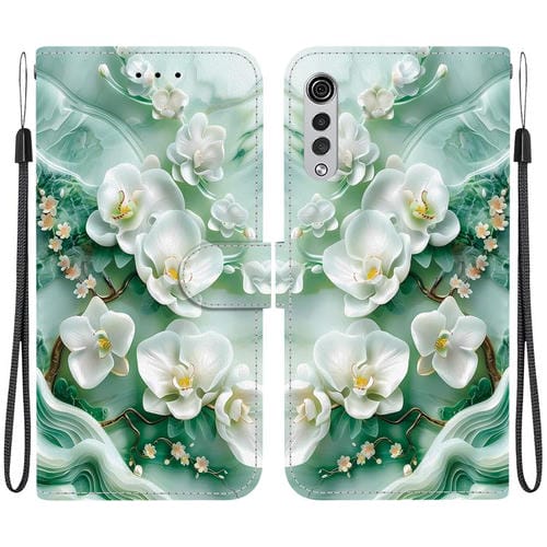 Funda de Cuero LG Velvet 5G G9 4G con Dibujo de Colores y Textura de Cristal (Flores de Jade)