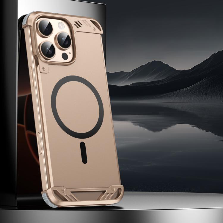 Funda para Teléfono R-Just RJ63 con Aroma Mecha y Magsafe sin Marco para iPhone 15 Pro Max (Dorado del Desierto)