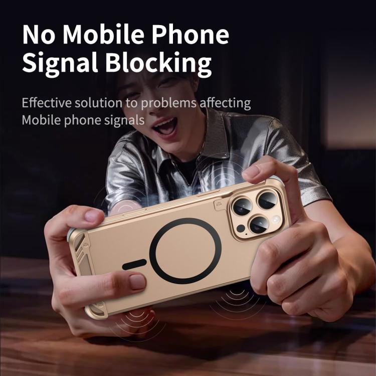Funda para Teléfono R-Just RJ63 con Aroma Mecha y Magsafe sin Marco para iPhone 15 Pro Max (Dorado del Desierto)
