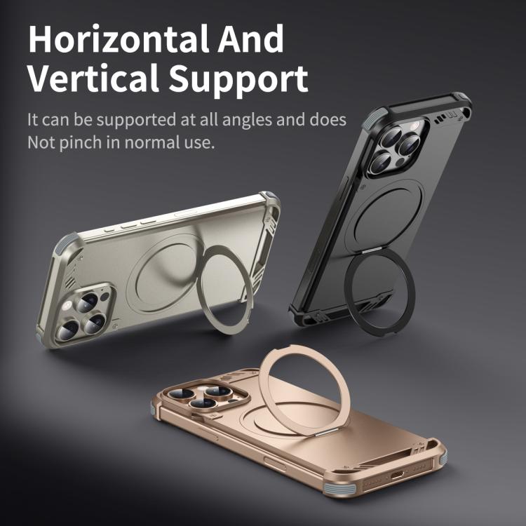 Estuche para Teléfono R-Just RJ63-1 con Soporte Magsafe sin Marco para iPhone 16 Plus (Plateado)