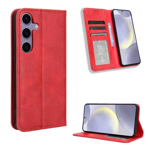 Funda de cuero con textura retro y hebilla magnética para Samsung Galaxy S25 FE 5G (roja)