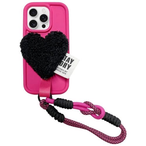 Funda para Teléfono iPhone 13 Pro Diseño Corazón de Peluche con Cordón (Rosa Rojo)
