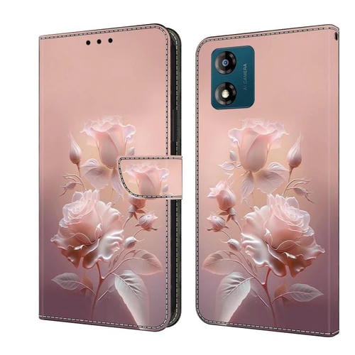 Funda de Cuero Pintada a Mano para Motorola Moto E13 (Flores de Cerámica)