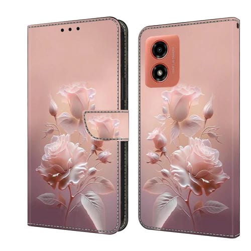 Funda de Cuero Pintada a Mano para Motorola Moto E14 (Flores de Cerámica)