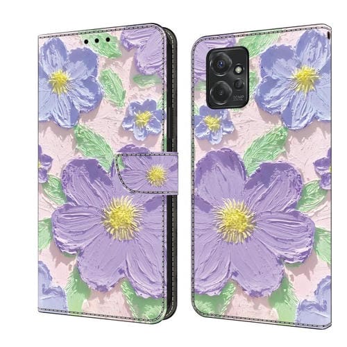 Funda de Cuero pintada a mano Motorola Moto G Power 5G (2023) con Flores Moradas