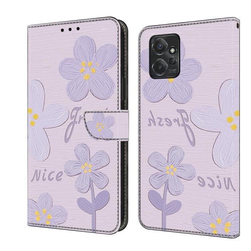 Funda de Cuero Pintada a Mano Motorola Moto G Power 5G (2023) con Flores (Morado Oscuro)