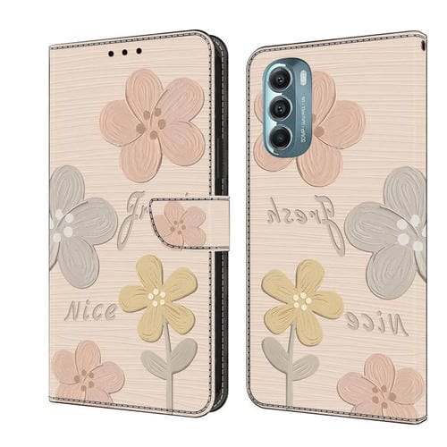 Funda de Cuero Pintada a Mano para Motorola Moto G Stylus 5G 2022 (Flores Beige)