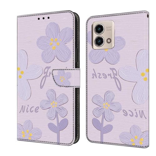 Funda de Cuero Pintada a Mano para Motorola Moto G Stylus 5G (2023) Flores (Morado Oscuro)