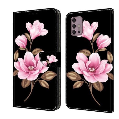 Funda de Cuero Pintada a Mano para Motorola Moto G30 (Flores Negras)