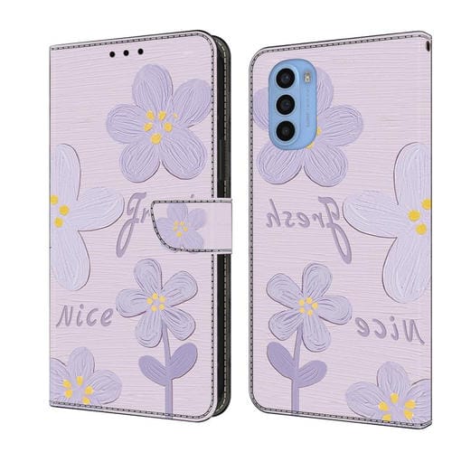 Funda de Cuero pintada a mano para Motorola Moto G31 con flores (Morado Oscuro)