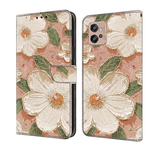 Funda de Cuero Pintada a Mano para Motorola Moto G32 (Girasol)