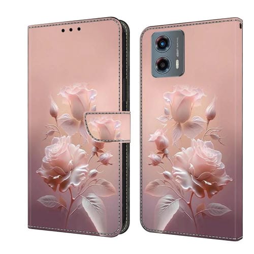 Funda de Cuero Pintada a Mano para Motorola Moto G 2023 (Flores de Cerámica)