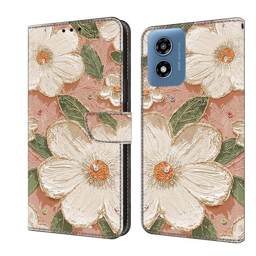 Funda de Cuero Pintada a Mano para Motorola Moto G Play 2024 (Girasol)