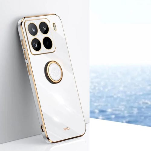 Funda De Tpu Con Borde Recto 6D Galvanizado Y Soporte Para Anillo Para Xiaomi 15 Pro Xinli (Blanca)