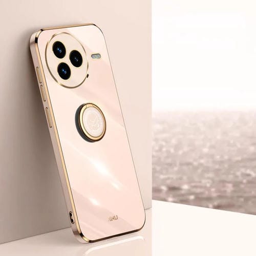 Funda de TPU con borde recto 6D galvanizado y soporte para anillo para Xiaomi Civi 5 Pro XINLI (rosa)