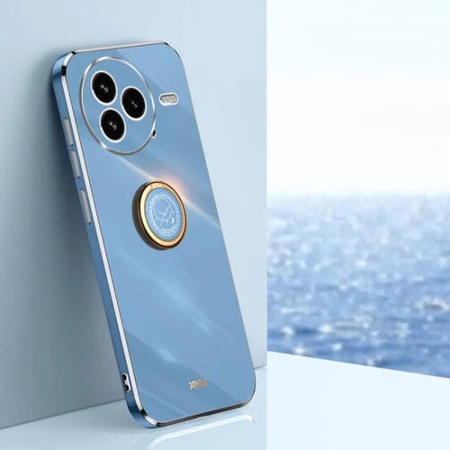Funda de TPU con borde recto 6D galvanizado y soporte para anillo para Xiaomi Civi 5 Pro XINLI (azul celeste)