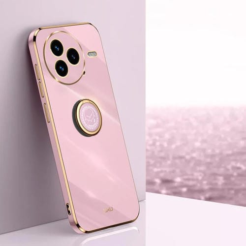 Funda de TPU con borde recto 6D galvanizado y soporte para anillo para Xiaomi Civi 5 Pro XINLI (morado cereza)