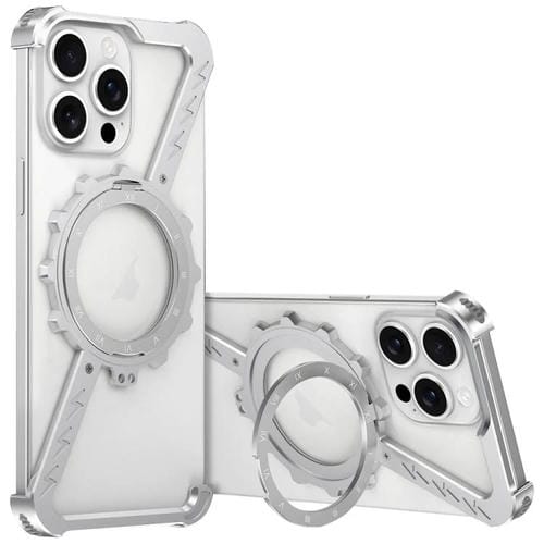 Funda para Teléfono con Soporte 360 Metal sin Marco en Forma de Z para iPhone 15 Pro Max Magsafe (Plata Espacial)