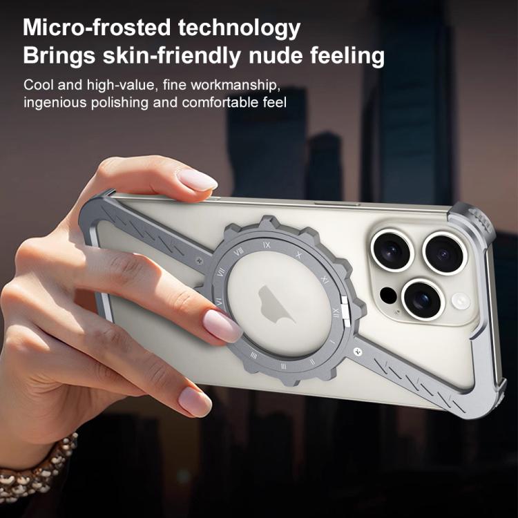 Funda para Teléfono con Soporte 360 Metal sin Marco en Forma de Z para iPhone 16 Plus Magsafe (Gris Espacial)