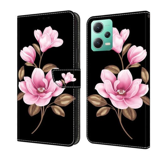 Funda de Cuero Pintada a Mano para Redmi Note 12 5G Global Fresh (Flores Negras)