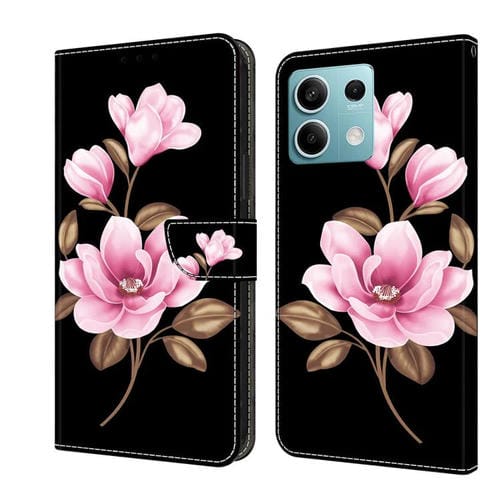 Funda de Cuero Pintada a Mano para Redmi Note 13 5G (Flores Negras)